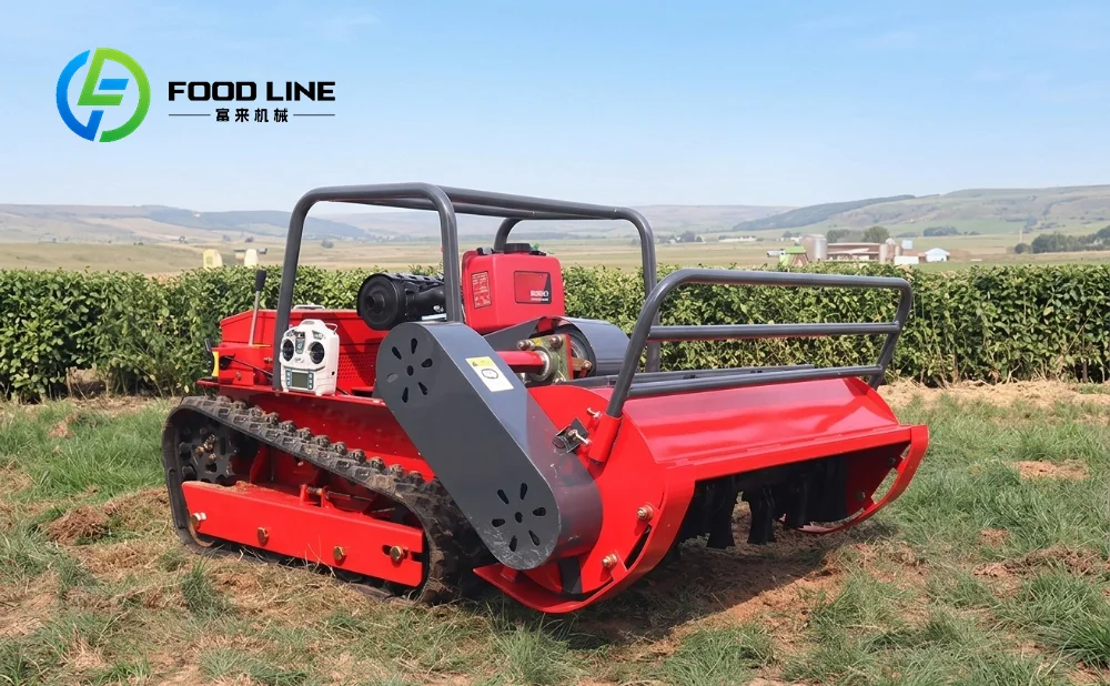 tracked remote control mower for farm maintenance