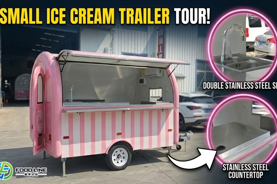 custom pink small ice cream trailer