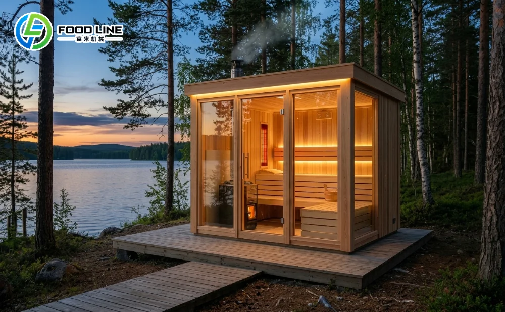 Outdoor Sauna Cabin Near Lake