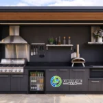 custom bbq kitchen pod with pizza oven and grill