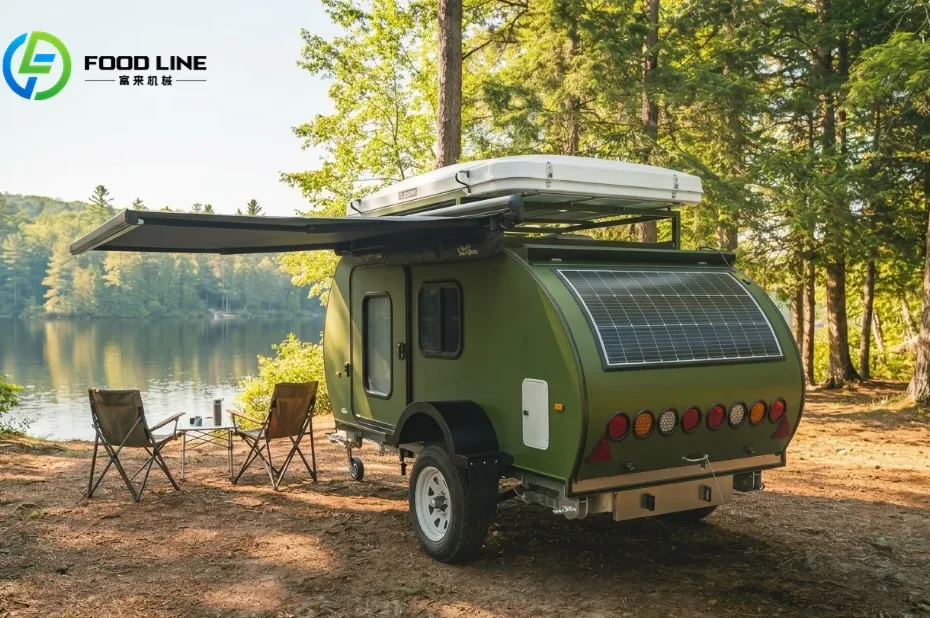lightweight camping teardrop trailer outdoor setup