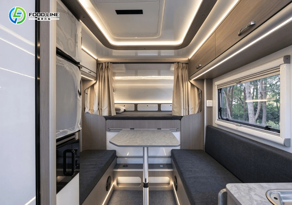 truck camper interior and outdoor living setup