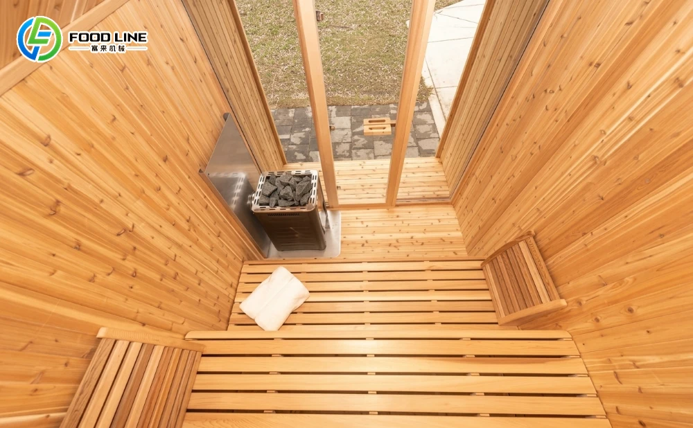 wooden outdoor sauna interior